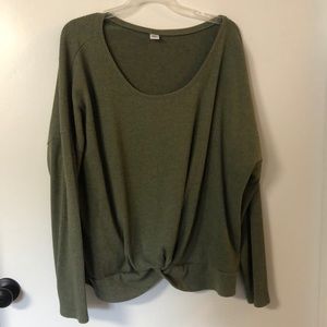 Army green ribbed front tie sweater